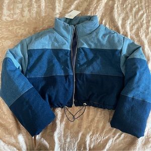 Dolls Kill Cropped Denim Puffer Jacket